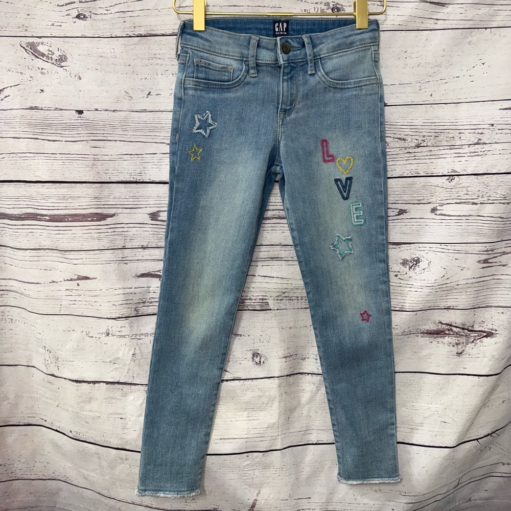 GAP Girl’s Blue Embroidered (Love) Jeans Size 8